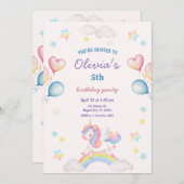 Invitation Cute Magical Fairytale Unicorn Rainbow Clouds (Devant / Derrière)