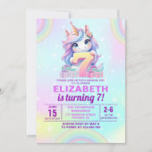 Invitation Cute Magical Unicorn 7th Birthday – Rainbow  (Devant)