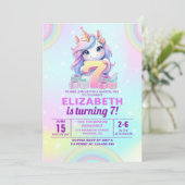Invitation Cute Magical Unicorn 7th Birthday – Rainbow  (Debout devant)