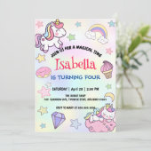 Invitation Cute Magique Arc-en-ciel Unicorn fête d'anniversai (Debout devant)