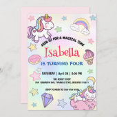 Invitation Cute Magique Arc-en-ciel Unicorn fête d'anniversai (Devant / Derrière)