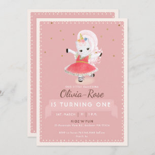 Invitation Cute Magique Ballerina Unicorn Rose Girl Anniversa