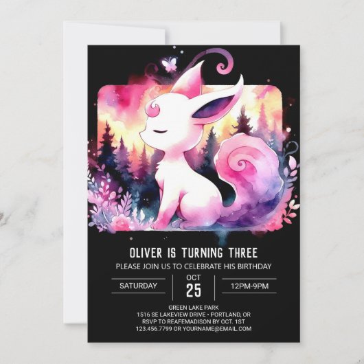 Invitation Cute Magique Chat Anniversaire (Devant)