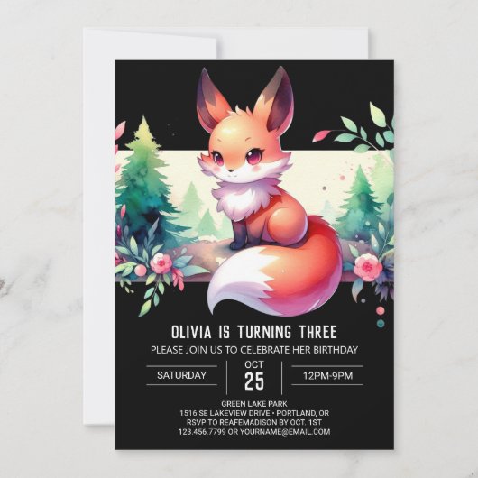 Invitation Cute Magique Fox Anniversaire numérique (Devant)