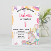 Invitation Cute Magique Rainbow Unicorn 1er anniversaire fête (Debout devant)