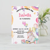 Invitation Cute Magique Rainbow Unicorn 4e fête d'anniversair (Debout devant)