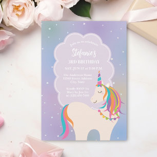 Invitation Cute Magique Rainbow Unicorn Anniversaire de enfan