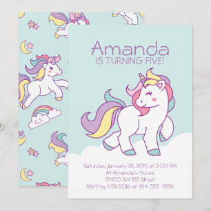 Invitation Cute Magique Unicorn Pastel FILLE Animaux Annivers
