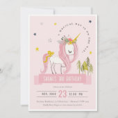 Invitation Cute Magique Unicorn rose Anniversaire de enfant (Devant)