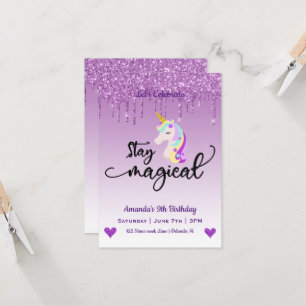 Invitation Cute Magique Unicorne & Coeurs Anniversaire