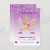 Invitation Cute Magique Unicorne & Coeurs Anniversaire (Devant / Derrière)