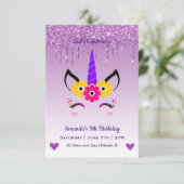 Invitation Cute Magique Unicorne & Coeurs Anniversaire (Debout devant)