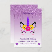 Invitation Cute Magique Unicorne & Coeurs Anniversaire (Devant / Derrière)