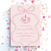 Invitation Cute Main Draw Bow Rose Girl Photo 1er anniversair