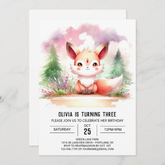 Invitation Cute Majestic Fox Anniversaire numérique (Devant / Derrière)