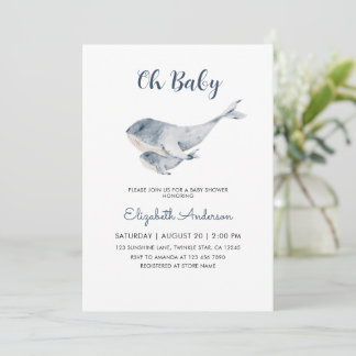 Invitation Cute Mama and Baby Whale Boy Baby Shower