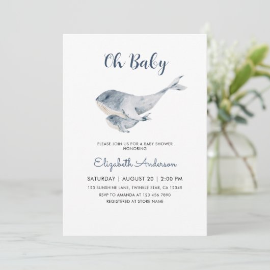 Invitation Cute Mama and Baby Whale Boy Baby Shower (Debout devant)