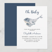 Invitation Cute Mama and Baby Whale Boy Baby Shower (Devant / Derrière)