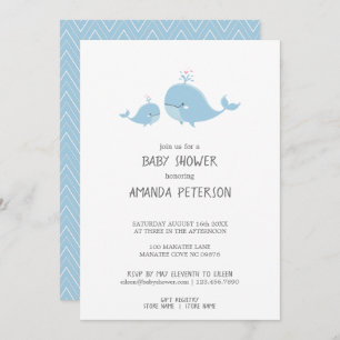 Invitation Cute Mama & Baby Whales Baby shower bleu Chevron