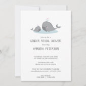 Invitation Cute Mama & Baby Whales Blue Chevron Révélation de (Devant)