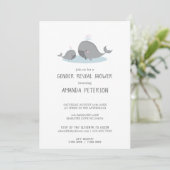 Invitation Cute Mama & Baby Whales Blue Chevron Révélation de (Debout devant)