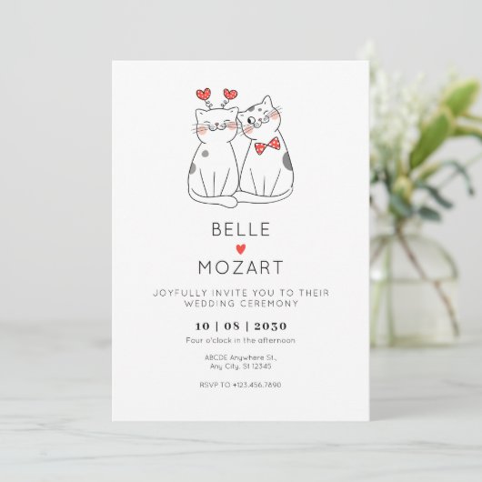 Invitation Cute mariage couple chat (Debout devant)