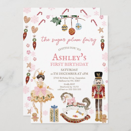 Invitation Cute Marron Sugar Plum Fairy Nutcracker Anniversai (Devant / Derrière)