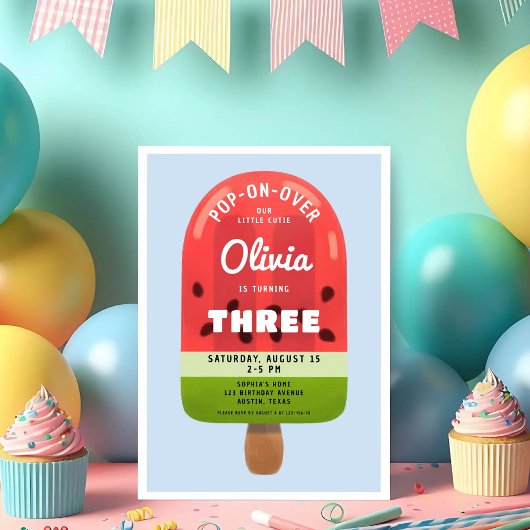 Invitation Cute Melon Popsicle Girl 3e anniversaire