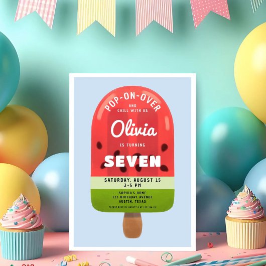 Invitation Cute Melon Popsicle Girl 7e anniversaire