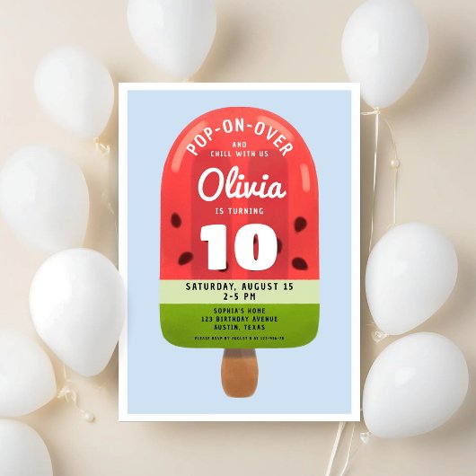 Invitation Cute Melon Popsicle Girl Dixième anniversaire