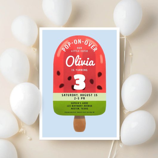 Invitation Cute Melon Popsicle Girl Troisième anniversaire