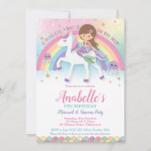 Invitation Cute Mermaid et Unicorn Rainbow Birthday (Devant)