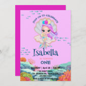 Invitation Cute Mermaid parties scintillant perle arc en ciel (Devant / Derrière)