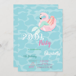 Invitation Cute Mermaid Pool fête d'anniversaire