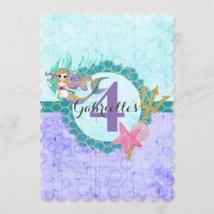 Invitation Cute Mermaid Purple Baby Girl Anniversaire Invitat