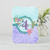 Invitation Cute Mermaid Purple Baby Girl Anniversaire Invitat (Debout devant)