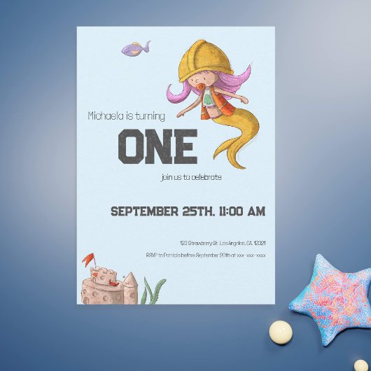 Invitation Cute Mermaid Travailleur de construction Premier a