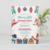 Invitation Cute Merry Little Christmas 4th Birthday (Debout devant)
