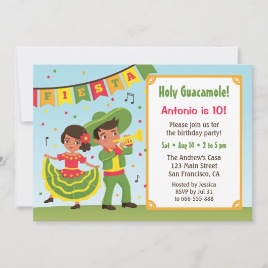Invitation Cute mexicaine Fiesta Anniversaire de enfant hispa (Devant)