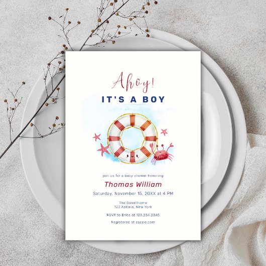 Invitation Cute Minimal Crabe Nautique Baby shower d'étoiles 