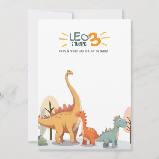 Invitation Cute Minimal Dinosaur 3rd Birthday Party Boy (Devant)