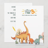Invitation Cute Minimal Dinosaur 3rd Birthday Party Boy (Devant / Derrière)