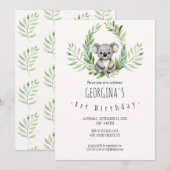 Invitation Cute Minimal Ours Koala Anniversaire (Devant / Derrière)