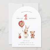 Invitation Cute minimal watercolor photo "1st" Birthday (Devant)