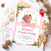 Invitation cute minimalist Watercolor  Berry First birthday