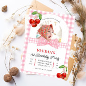 Invitation cute minimalist Watercolor Cherry First birthday