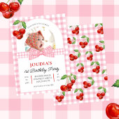 Invitation cute minimalist Watercolor Cherry First birthday