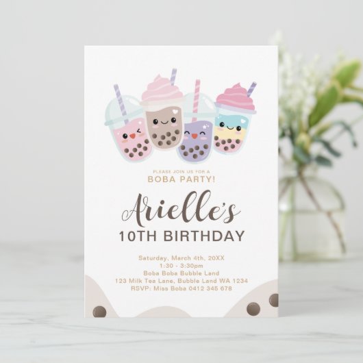 Invitation Cute minimaliste Boba Bubble Milk Thé (Debout devant)