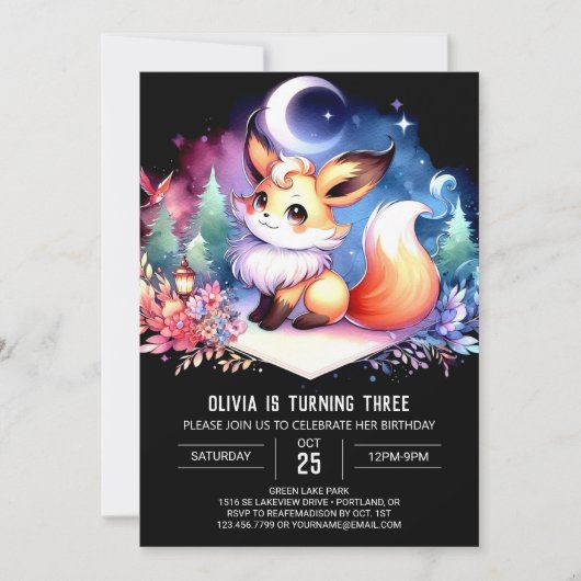 Invitation Cute minimaliste Fox Anniversaire numérique (Devant)