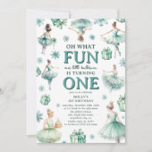 Invitation Cute Mint Ballerina Oh What Fun 1er Anniversaire (Devant)
